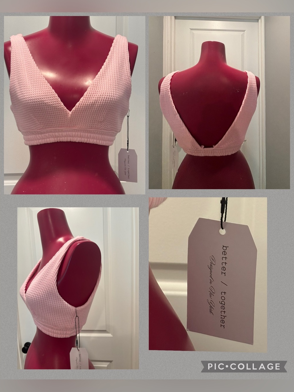 Betters Together pink waffle knit bralette boho lounge size medium